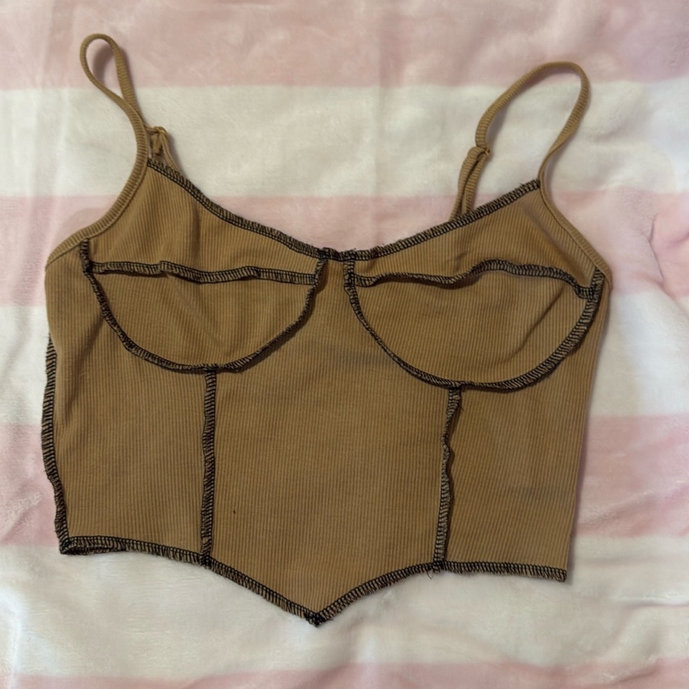 Tan stitch detail tank top, size XS